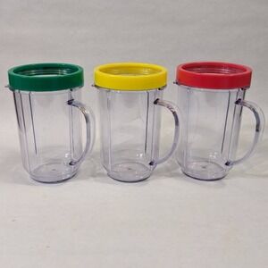 Magic Bullet Replacement Tall Mugs with Handles and Color Lip Rings Set of 3